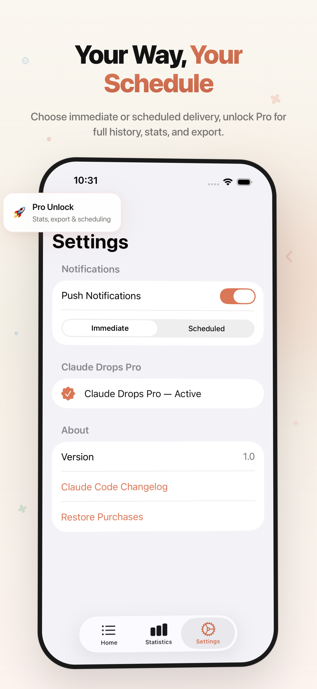 Claude Drops — Settings