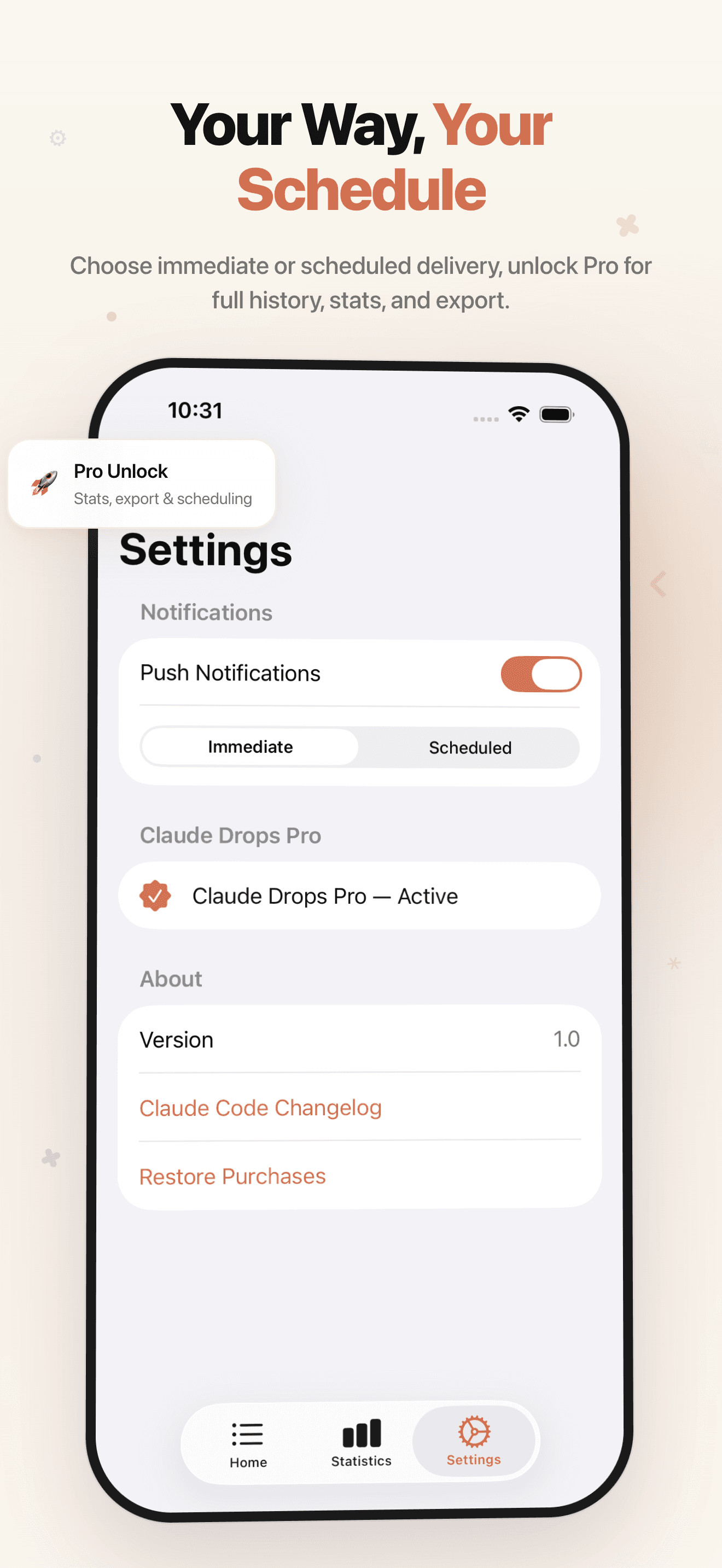 Claude Drops — Settings