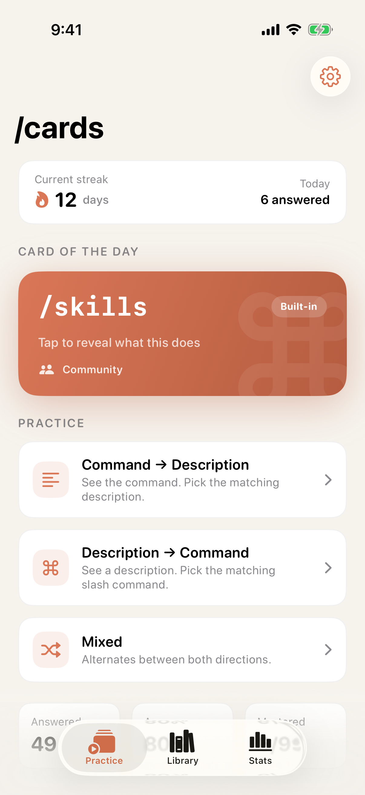 /cards for Claude Code β the practice home screen